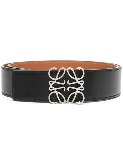 Shop Loewe Anagram Plaque Leather Belt In Black