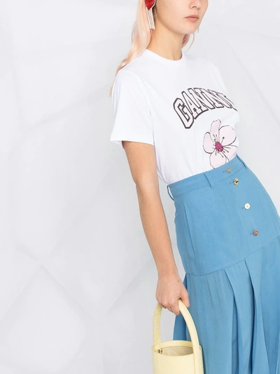 Shop Ganni "have A Blooming Day!" T-shirt In White