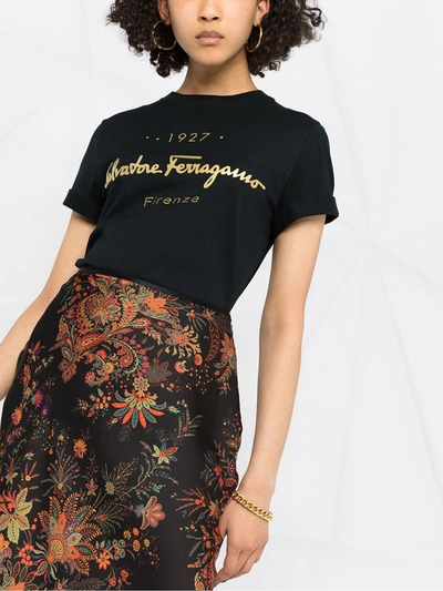 Shop Ferragamo 1927 Signature T-shirt In Black