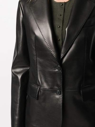Shop Tom Ford Single-breasted Leather Blazer In Black