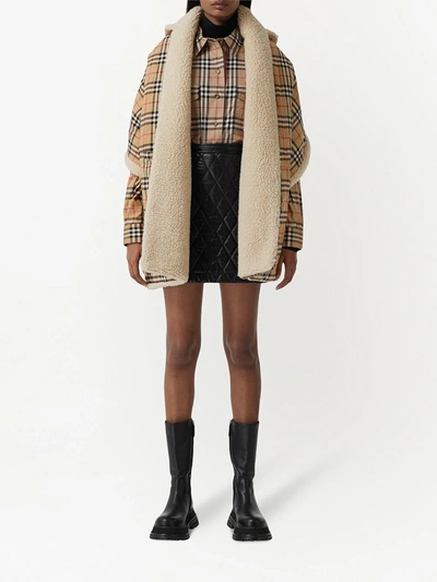 Shop Burberry Fleece-lined Vintage Check Hooded Cape In Brown