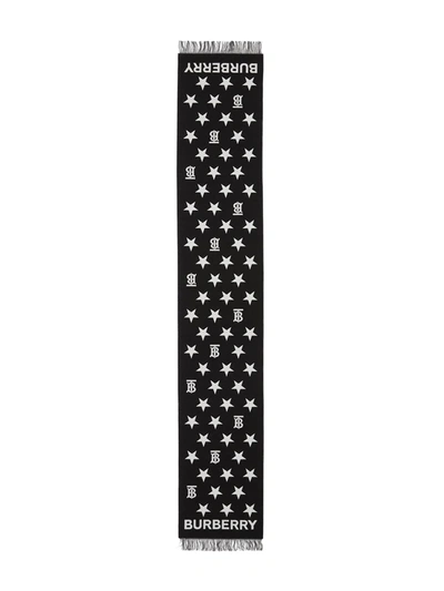 Shop Burberry Star Jacquard-knit Scarf In Black