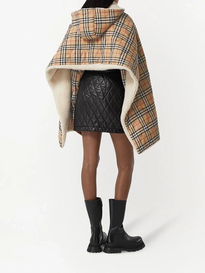 Shop Burberry Fleece-lined Vintage Check Hooded Cape In Brown