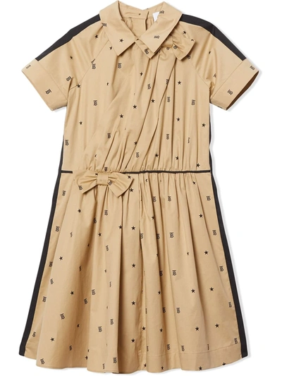 Shop Burberry Star And Monogram Print Flared Dress In Neutrals