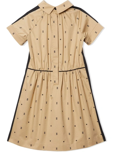 Shop Burberry Star And Monogram Print Flared Dress In Neutrals