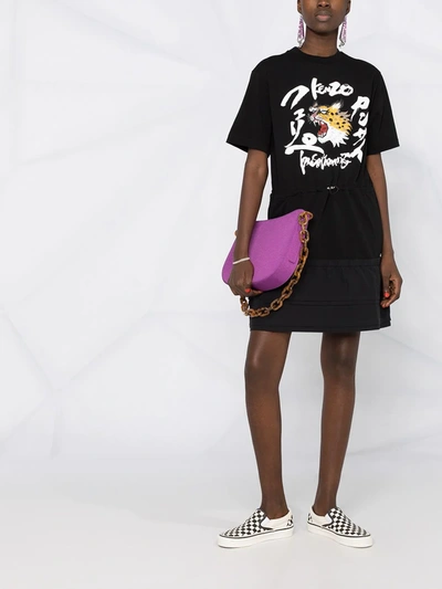 Shop Kenzo Embroidered Design Dress In Black