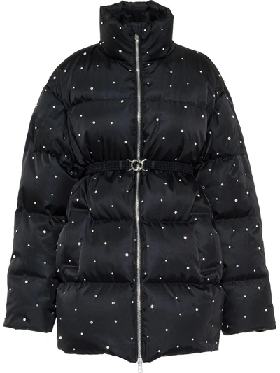 Shop Miu Miu Rhinestone-embellished Puffer Coat In Black