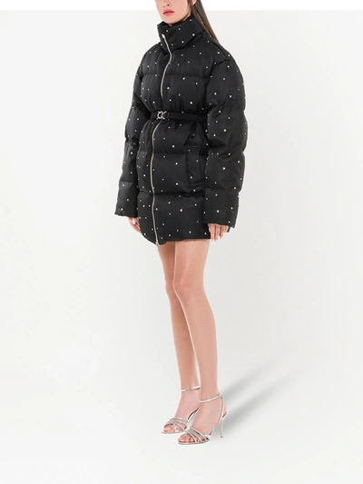 Shop Miu Miu Rhinestone-embellished Puffer Coat In Black