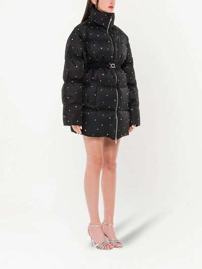 Shop Miu Miu Rhinestone-embellished Puffer Coat In Black