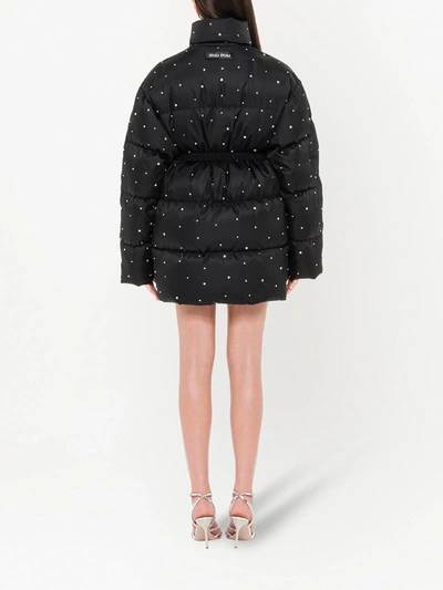 Shop Miu Miu Rhinestone-embellished Puffer Coat In Black