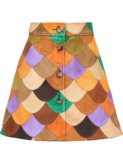Shop Miu Miu Patchwork Lambskin Skirt In Purple