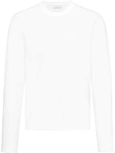 Prada Logo Plaque Long-sleeved T-shirt In White