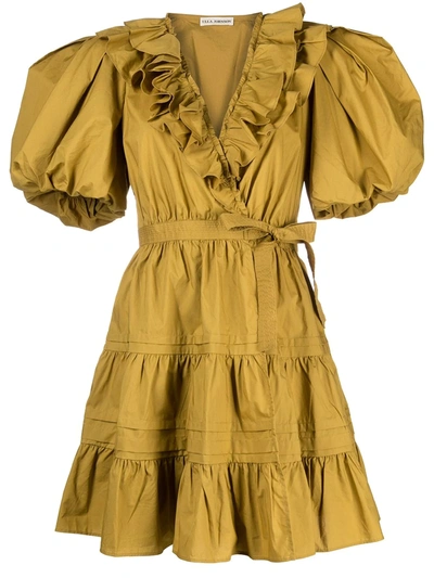 Shop Ulla Johnson Ruffled Puff-sleeve Mini Dress In Yellow