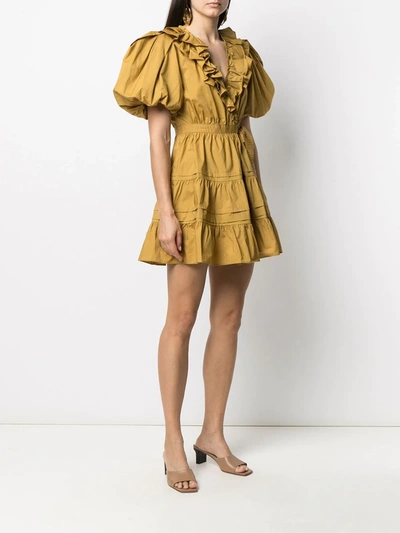 Shop Ulla Johnson Ruffled Puff-sleeve Mini Dress In Yellow