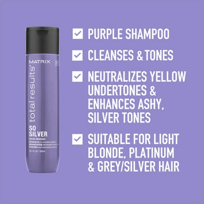 Shop Matrix Total Results So Silver Purple Toning Shampoo For Blonde, Silver & Grey Hair 300ml