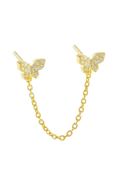 Shop Adinas Jewels Pave Butterfly Chain Double Stud Earring In Gold