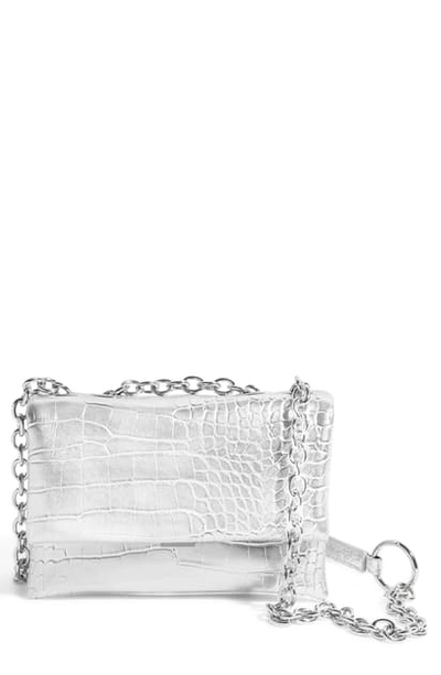 Shop House Of Want Small How We Slay Vegan Leather Shoulder Bag In Silver Croco