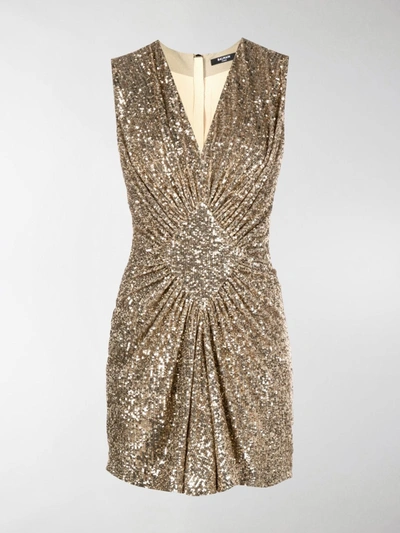 Shop Balmain Sequinned Short Pleated Dress In Gold