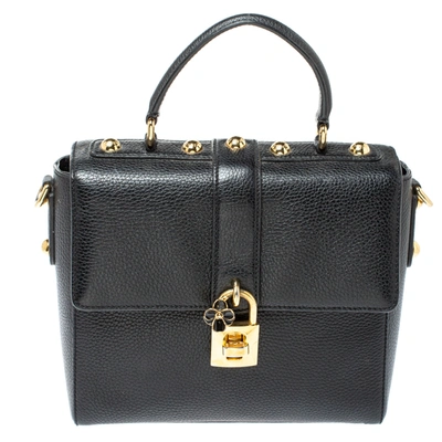 Pre-owned Dolce & Gabbana Dolce And Gabbana Black Grained Leather Padlock Flap Top Handle Bag
