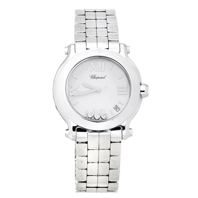 Pre-owned Chopard White Stainless Steel Happy Sport 278477-3013 Women's Wristwatch 36 Mm In Silver