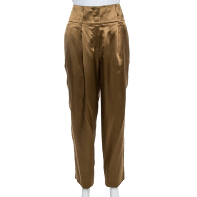 Pre-owned Givenchy Brown Silk Satin Pleated Trousers M In Gold