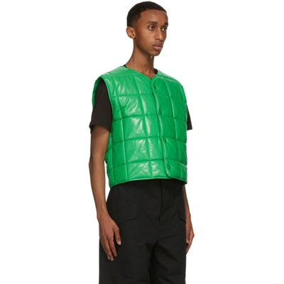 Shop Bottega Veneta Green Leather Padded Vest In 3707-grass