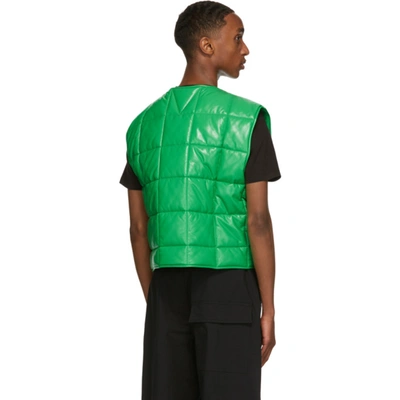 Shop Bottega Veneta Green Leather Padded Vest In 3707-grass