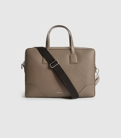 Shop Reiss Leather Briefcase In Taupe