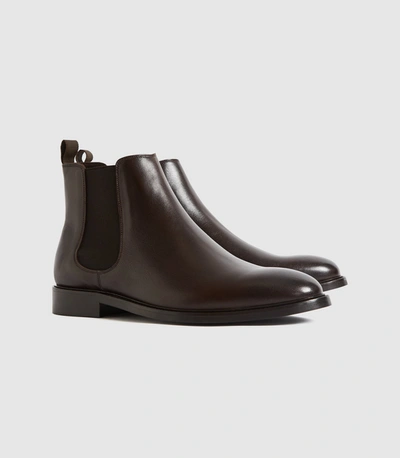 Shop Reiss Leather Chelsea Boots In Dark Brown