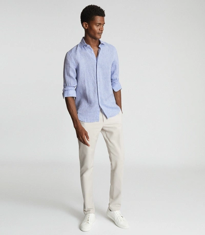 Shop Reiss Linen Regular Fit Shirt In Soft Blue