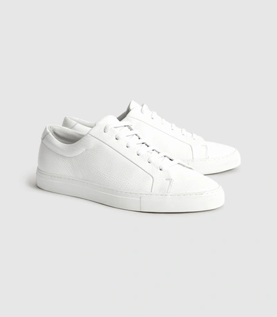 Shop Reiss Mens White Leather Tumbled Sneakers, Size: 10