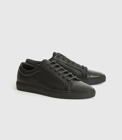 Shop Reiss Mens Black Leather Tumbled Trainers, Size: 9
