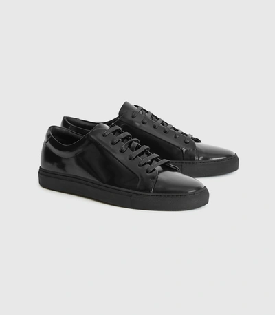 Shop Reiss High Shine Leather Trainers In Black