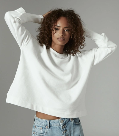 Shop Reiss Cropped Loungewear Sweatshirt In Ivory