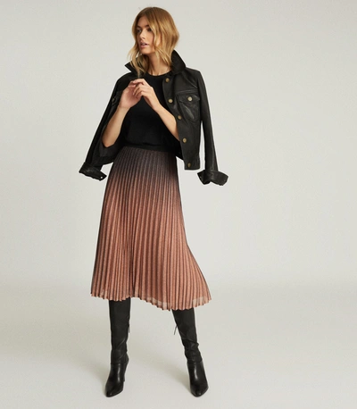 Reiss Marlene Ombre Pleated Midi Skirt In Black/pink | ModeSens
