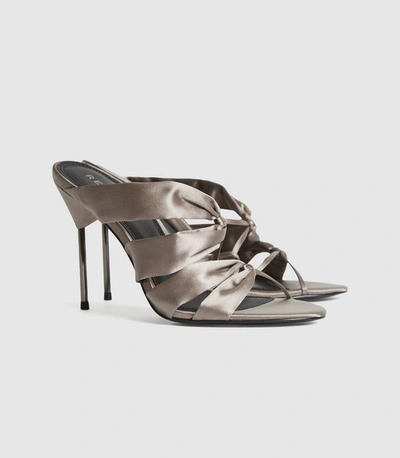 Shop Reiss Satin Pin-heel Mules In Grey