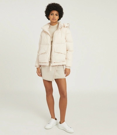 Shop Reiss Puffer Jacket With Removable Hood In Cream