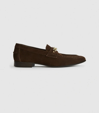Shop Reiss Suede Loafer With Chain Detail In Brown