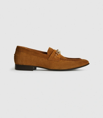 Shop Reiss Suede Loafer With Chain Detail In Cola