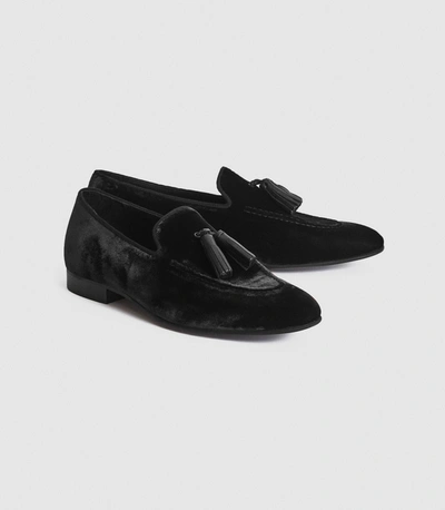 Shop Reiss Velvet Tassel Loafers In Black