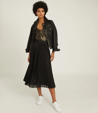 Shop Reiss Mesh Pleated Midi Skirt In Black