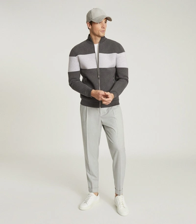 Shop Reiss Contrast Stripe Zip Through Jumper In Grey