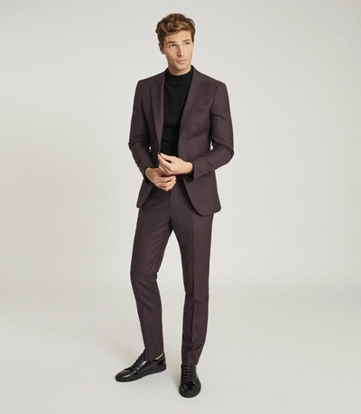 Shop Reiss Puppy Tooth Slim Fit Trousers In Plum