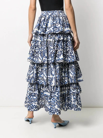 Shop La Doublej Dolce Parnaveg-print Cotton Skirt In Blue