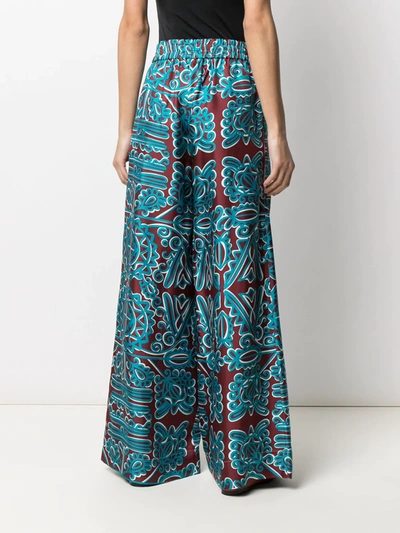 Shop La Doublej All-over Print Palazzo Trousers In Blue