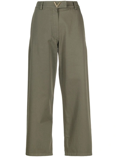 Shop Valentino Cropped Wide-leg Trousers In Green