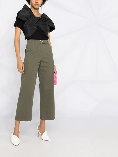 Shop Valentino Cropped Wide-leg Trousers In Green