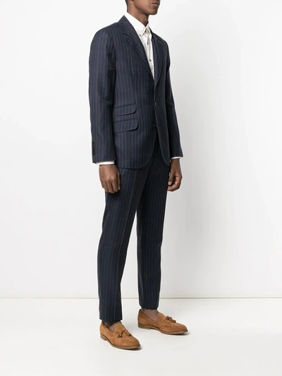 Shop Brunello Cucinelli Striped Single-breasted Suit In Blue