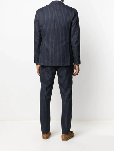 Shop Brunello Cucinelli Striped Single-breasted Suit In Blue