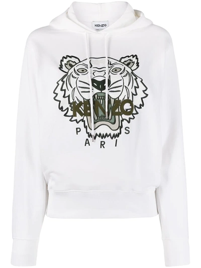 Shop Kenzo Tiger Embroidered Hoodie In White